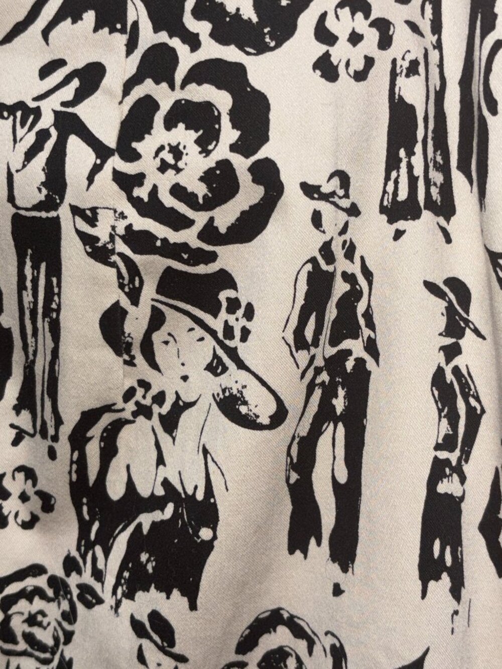 Elliott Lauren Cream Black French Lady Rose Ink Print Ruffle Skirt 10 - Picture 5 of 5